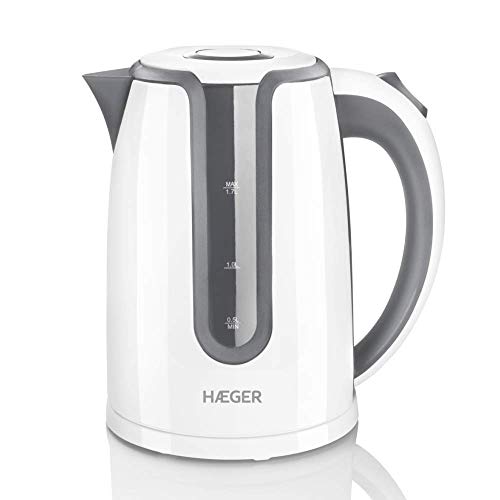 HAEGER HOT GREY Elektrischer Wasserkocher mit 2200 W Leistung, 1,7 l Fassungsvermögen, 360 ° drehbarer Basis, verdeckter Edelstahlwiderstand, Trockengehschutz, automatische Abschaltung von HAEGER