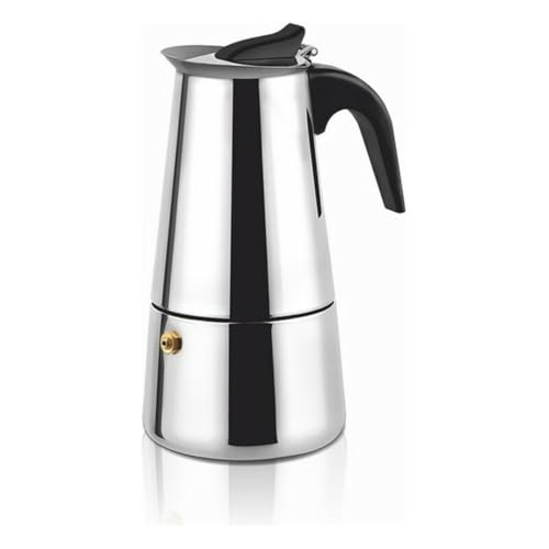 HAEGER SS Moka Pot 6 - Italienische Kaffeemaschine INOX, geeignet für alle Heizelemente, Sicherheitsventil, Wärmedämmung in Schwarz von HAEGER