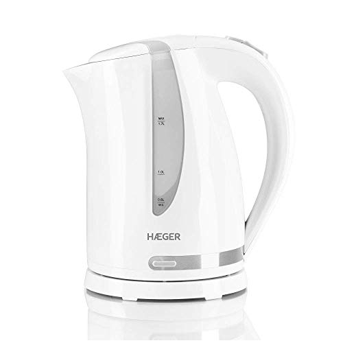 HAEGER Whiteness Elektrischer Wasserkocher, 1,7 Liter, 2200 W, 360 Grad drehbar, versteckter Widerstand aus Edelstahl, Trockengehschutz, automatische Abschaltung von HAEGER