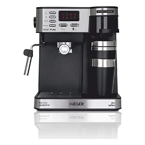 HAEGER Multi Coffee Espressomaschine mit 1450 W, Kapazität: 1,2 l, LED-Display, Schaumdüse und abnehmbare Tropfschale, herausnehmbarer und waschbarer Filterkorb. von HAEGER