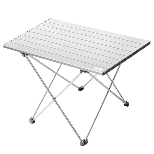 HAEGS Campingtisch, Aluminium Klappbarer Tisch für Picknick, BBQ, Angeln, Outdoor-Aktivitäten, Strand, leicht tragbar kompakt Outdoor Ultraleicht Camping Tisch Große Größe - Silber von HAEGS