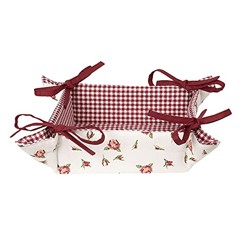 HAES DECO - Brotkorb - Größe 35x35x8 cm - Farben Rot/Weiß/Grün - aus 100% Baumwolle - Kollektion: Romantic Rose von HAES DECO