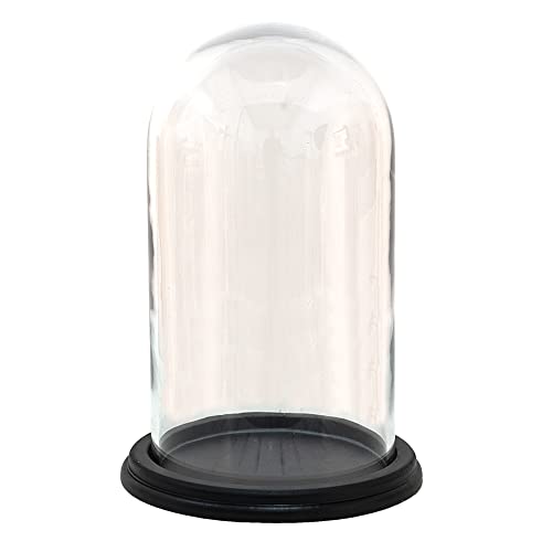 HAES DECO - Dekorative Glasglocke mit schwarzem Holzsockel - Glaskuppel Durchmesser 21 cm und Höhe 30 cm - Dekorative Glashaube als Tischdeko - Transparent Glasglocke - ST034741 von HAES DECO
