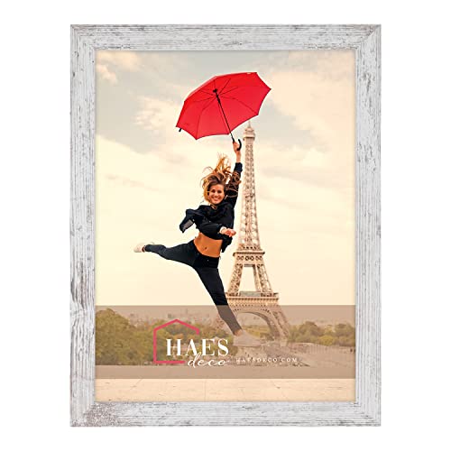 HAES DECO - Holz Bilderrahmen 30x40 Paris weiß/braun - Vintage Chabby Chic - Fotorahmen Holz - Portraitrahmen mit Wandhalterung - Fotorahmen für 1 Foto im Format 30x40 - SP001313 von HAES DECO