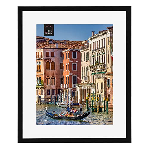 HAES DECO - Holz Bilderrahmen 40x50 mit Passepartout Venezia Schwarz - Fotorahmen Holz - Portraitrahmen mit Wandhalterung - für 1 Foto im Format 30x40 oder 40x50 -SP12950 von HAES DECO