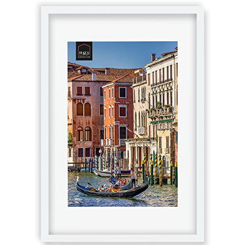 HAES DECO - Holz Bilderrahmen 40x60 mit Passepartout Venezia Weiß - Fotorahmen Holz - Portraitrahmen mit Wandhalterung - für 1 Foto im Format 30x45 oder 40x60 -SP13060 von HAES DECO