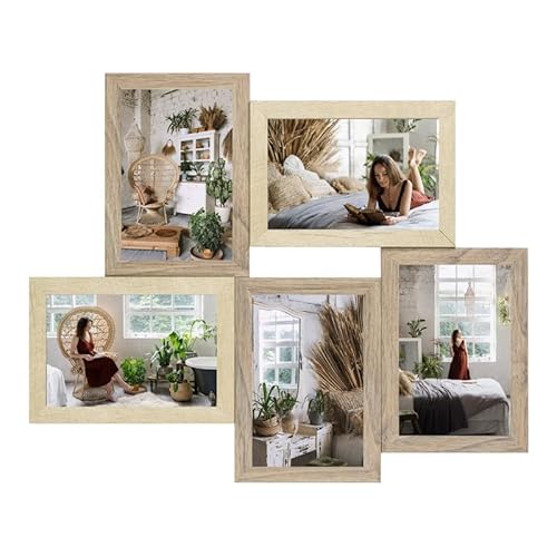 HAES DECO – Holz-Multi-Fotorahmen Rena 5Q Braun/Creme für 5 Fotos im Format 10 x 15 (42 x 35 cm) – DT996HS von HAES DECO