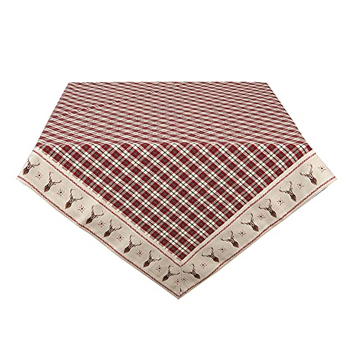 HAES DECO – Quadratische Tischdecke – Größe 100 x 100 cm – Farben Beige/Offwhite/Rot – aus 100% Baumwolle – Kollektion: Cosy Lodge – Weihnachtstischdecke, Tischwäsche, Tischtextilien von HAES DECO
