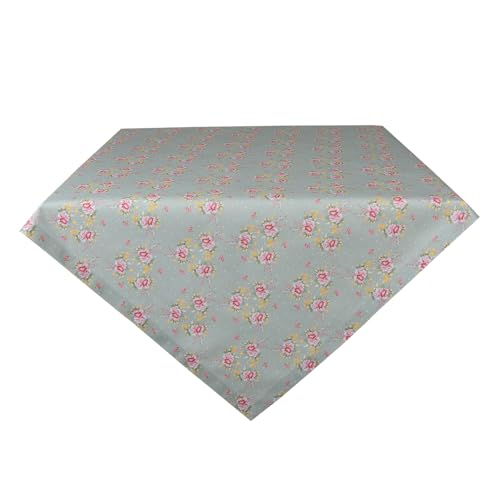 HAES DECO – Quadratische Tischdecke – Größe 100 x 100 cm – Farben Grau/Rosa/Grün – aus 100% Baumwolle – Kollektion: Cheerful Birdie – Tischdecke, Tischwäsche, Tischtextilien von HAES DECO