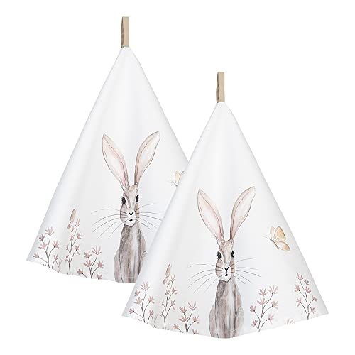 HAES DECO – Set mit 2 runden Geschirrtüchern – Größe Ø 80 cm – Farben Braun/Weiß – aus 100% Baumwolle – Kollektion: Rustic Easter Bunny – Geschirrtuch für Ostern, Küchentuch von HAES DECO