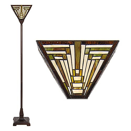 HAES DECO - Tiffany-Stehlampe Ø 31x186 cm Beigegrün Polyresinglas Rechteckige Stehlampe Tiffany-Lampe aus Buntglas von HAES DECO