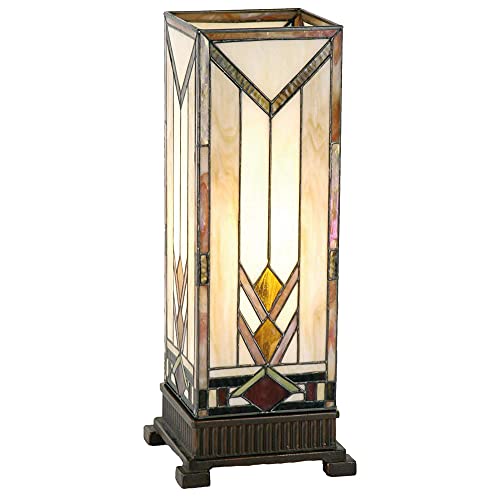 HAES DECO - Tiffany Tischlampe 18x18x45 cm Beige Gelb Glas Rechteck Tiffany Schreibtischlampe Tiffany Lampen Buntglas von HAES DECO