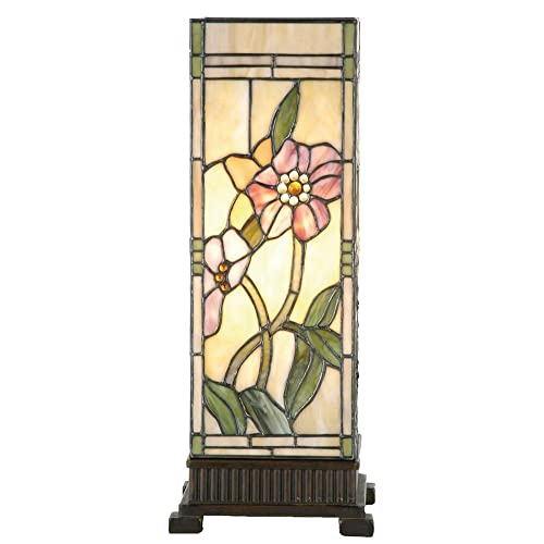 HAES DECO - Tiffany Tischlampe 18x18x45 cm Beige Rosa Glas Rechteck Blumen Tiffany Schreibtischlampe Tiffany Lampen Buntglas von HAES DECO