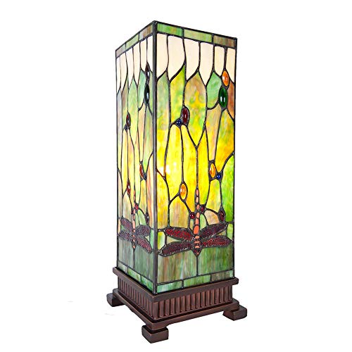 HAES DECO - Tiffany Tischlampe 18x18x45 cm Grün Braun Glas Quadratisch Libelle Tiffany Schreibtischlampe Tiffany Lampen Buntglas von HAES DECO