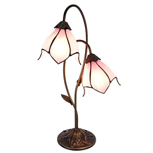 HAES DECO - Tiffany Tischlampe 35x18x61 cm Braun Rosa Metall Glas Tiffany Schreibtischlampe Tiffany Lampen Buntglas von HAES DECO