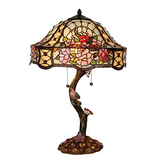 HAES DECO - Tiffany Tischlampe Ø 45x62 cm Grün Rosa Glasblumen Tiffany Schreibtischlampe Tiffany Lampen Buntglas von HAES DECO