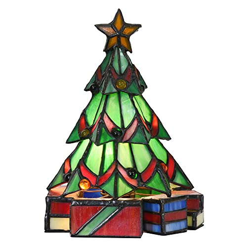 HAES DECO - Tiffany Tischlampe Weihnachtsbaum 17x17x23 cm Grünes Glas Tiffany Schreibtischlampe Tiffany Lampen Buntglas von HAES DECO