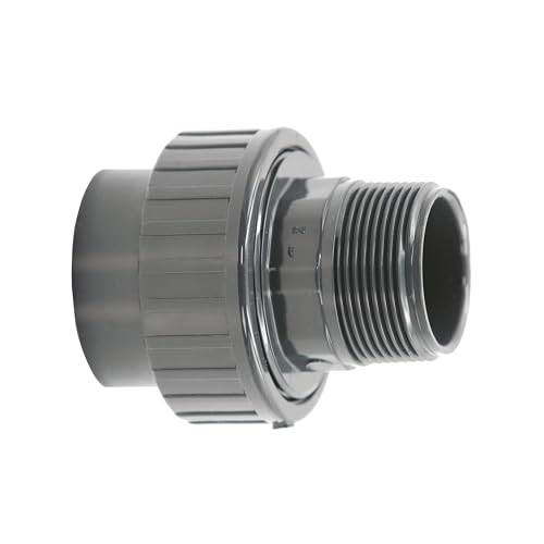 HAF® 1x PVC Fittings Verschraubung mit 63mm Klebemuffe x 2" Außengewinde | Adapter aus grauem PVC-U für Poolverrohrungen & sämtliche Rohrleitungen | Qualität: Made in Europe - Menge: 1 Stück von HAF