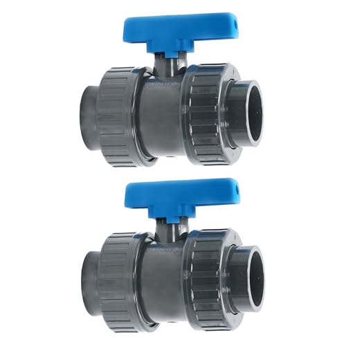 HAF® 2X PVC 2 Wege Kugelhahn Blauer Griff mit 2X 50mm Klebemuffe I Absperrhahn aus grauem PVC-U für Poolverrohrungen und sämtliche Rohrleitungen I Qualität: Made in Europe - Menge: 2 Stück von HAF