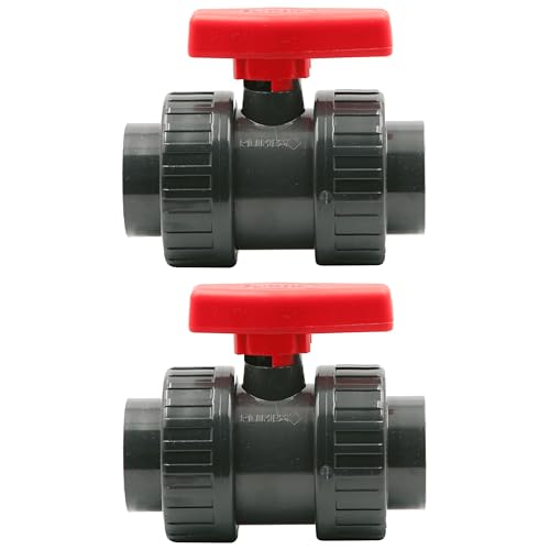 HAF® 2X PVC 2 Wege Kugelhahn Roter Griff mit 2X 63mm Klebemuffe I Absperrhahn aus grauem PVC-U für Poolverrohrungen und sämtliche Rohrleitungen I Qualität: Made in Europe - Menge: 2 Stück von HAF