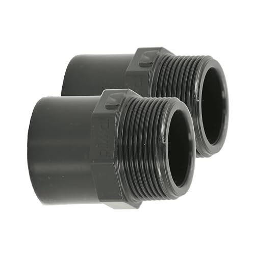 HAF® 2X PVC Fittings Übergangsnippel mit 50/63mm x 1 1/2" Außengewinde | Übergangsmuffe aus grauem PVC-U für Rohr, Rohrleitungen oder Poolverrohrung | Qualität: Made in Europe - Menge: 2 Stück von HAF