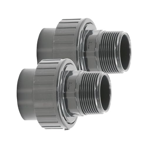 HAF® 2X PVC Fittings Verschraubung mit 50mm Klebemuffe x 2" Außengewinde | Adapter aus grauem PVC-U für Poolverrohrungen & sämtliche Rohrleitungen | Qualität: Made in Europe - Menge: 2 Stück von HAF