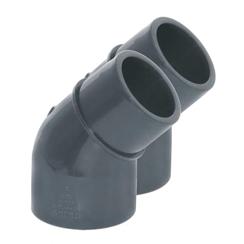 HAF® 2X PVC Fittings Winkel 45° reduziert mit 50mm x 40/50mm Klebemuffe/-stutzen - Winkelverbinder aus grauem PVC-U für Rohre, Poolverrohrungen UVM | Qualität: Made in Europe.- Menge: 2 Stück von HAF