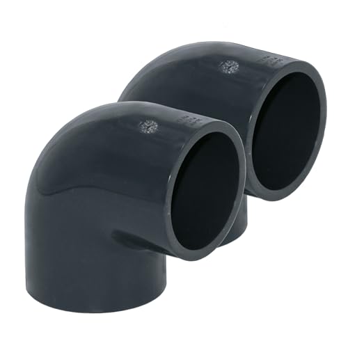 HAF® 2X PVC Fittings Winkel 90° mit 2X 63mm Klebemuffe - Winkelverbinder aus grauem PVC-U für Rohranschlüsse, Poolverrohrungen und vieles mehr... Qualität: Made in Europe. Menge: 2 Stück von HAF