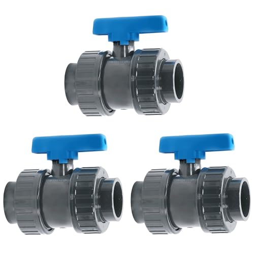 HAF® 3X PVC 2 Wege Kugelhahn Blauer Griff mit 2X 50mm Klebemuffe I Absperrhahn aus grauem PVC-U für Poolverrohrungen und sämtliche Rohrleitungen I Qualität: Made in Europe - Menge: 3 Stück von HAF