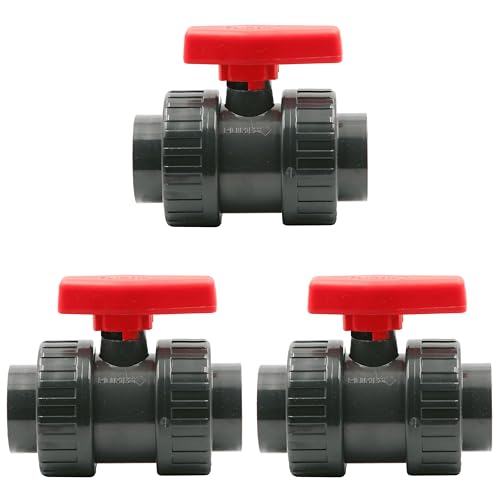 HAF® 3X PVC 2 Wege Kugelhahn Roter Griff mit 2X 63mm Klebemuffe I Absperrhahn aus grauem PVC-U für Poolverrohrungen und sämtliche Rohrleitungen I Qualität: Made in Europe - Menge: 3 Stück von HAF