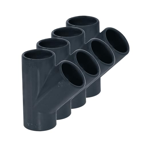 HAF® 4X PVC Fittings T-Stück 45° mit 3X 50mm Klebemuffen - Verbinder aus grauem PVC-U für Rohre, Rohranschlüsse, Poolverrohrungen UVM. | Qualität: Made in Europe - Menge: 4 Stück von HAF