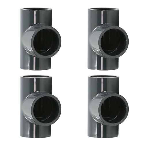 HAF® 4X PVC Fittings T-Stück 90° mit 3X 50mm Klebemuffen - Verbinder aus grauem PVC-U für Rohre, Rohranschlüsse, Poolverrohrungen UVM. | Qualität: Made in Europe - Menge: 4 Stück von HAF