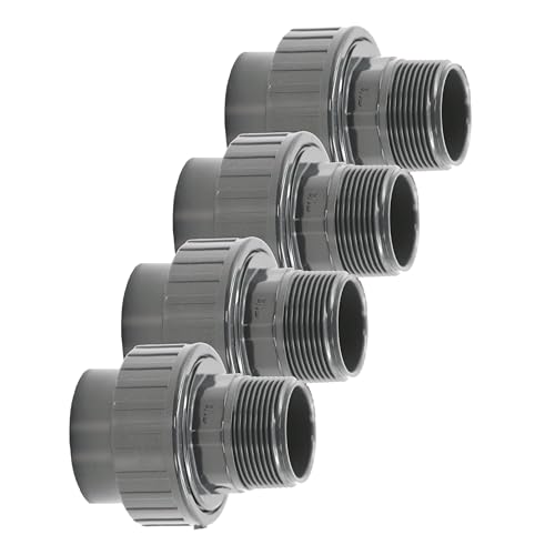 HAF® 4X PVC Fittings Verschraubung mit 50mm Klebemuffe x 2" Außengewinde | Adapter aus grauem PVC-U für Poolverrohrungen & sämtliche Rohrleitungen | Qualität: Made in Europe - Menge: 4 Stück von HAF