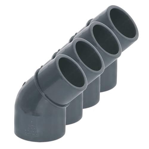 HAF® 4X PVC Fittings Winkel 45° reduziert mit 50mm x 40/50mm Klebemuffe/-stutzen - Winkelverbinder aus grauem PVC-U für Rohre, Poolverrohrungen UVM | Qualität: Made in Europe.- Menge: 4 Stück von HAF