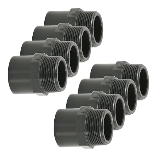 HAF® 8X PVC Fittings Übergangsnippel mit 50/63mm x 2" Außengewinde | Übergangsmuffe aus grauem PVC-U für Rohr, Rohrleitungen oder Poolverrohrung | Qualität: Made in Europe - Menge: 8 Stück von HAF
