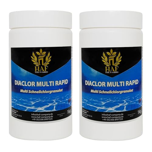 HAF® Multi Schnellchlorgranulat 2 kg | Schnell wirkendes Chlorgranulat mit Flockungswirkung für Schockanwendung + Desinfektion von Pool und Schwimmbad - Qualität: Made in Europe - Menge: 2 x 1 kg von HAF