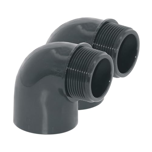 HAF® 2X PVC Fittings Winkel 90° mit 50mm Klebemuffe x 1 1/2" Außengewinde - Winkelverbinder aus grauem PVC-U für Poolverrohrungen und vieles mehr... Qualität: Made in Europe. Menge: 2 Stück von HAF