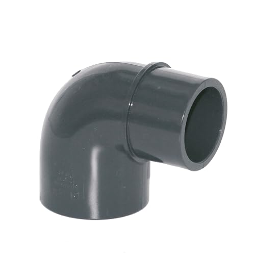 HAF® 1x PVC Fittings Winkel 90° reduziert mit 63mm x 50/63mm Klebemuffe/-stutzen - Winkelverbinder aus grauem PVC-U für Rohre, Poolverrohrungen UVM | Qualität: Made in Europe.- Menge: 1 Stück von HAF