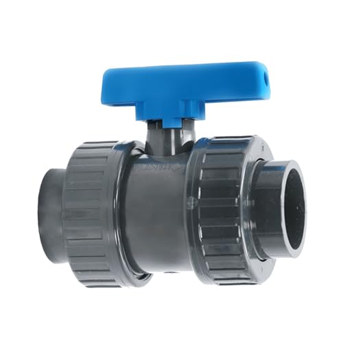 HAF® 1x PVC 2 Wege Kugelhahn Blauer Griff mit 2X 40mm Klebemuffe I Absperrhahn aus grauem PVC-U für Poolverrohrungen und sämtliche Rohrleitungen I Qualität: Made in Europe - Menge: 1 Stück von HAF