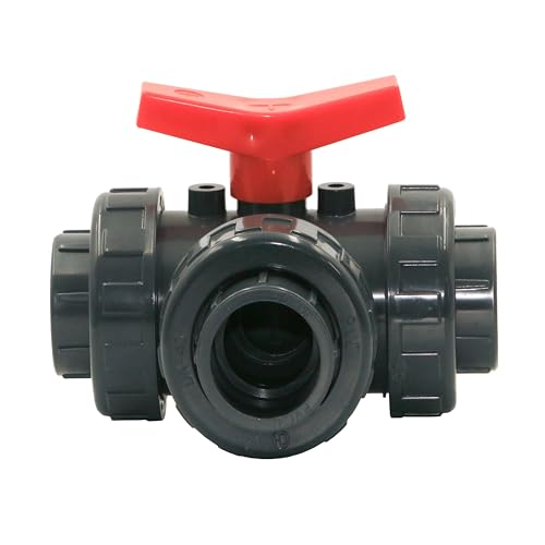 HAF® 1x PVC 3 Wege Kugelhahn T-Bohrung mit 3X 50mm Klebemuffe I Absperrhahn aus grauem PVC-U I Geeignet für Poolverrohrungen und sämtliche Rohrleitungen I Qualität: Made in Europe - Menge: 1 Stück von HAF