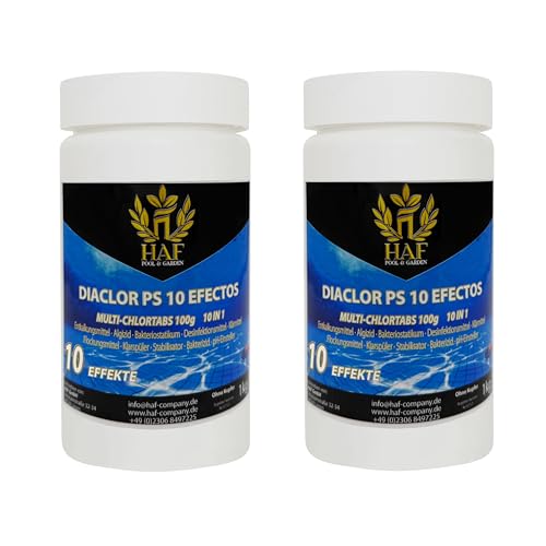 HAF® Pool 2 kg Chlor Multitabs 10 in 1 | Multi Chlortabletten 100g mit 10 Funktionen zur Pflege & Reinigung für dauerhaft kristallklares Poolwasser - Qualität: Made in Europe - Menge: 2 x 1 kg von HAF