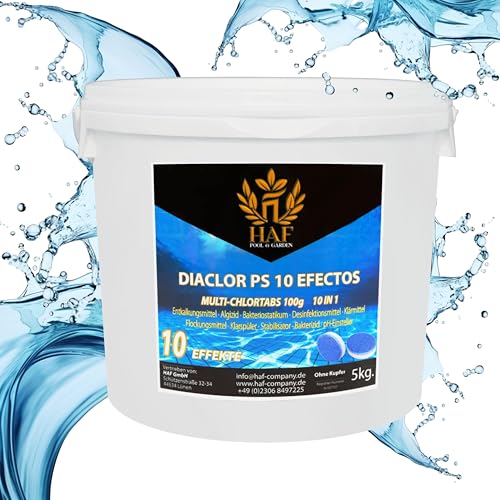 HAF® Pool 5 kg Chlor Multitabs 10 in 1 | Multi Chlortabletten 100g mit 10 Funktionen zur Pflege & Reinigung für dauerhaft kristallklares Poolwasser - Qualität: Made in Europe - Menge: 1 x 5 kg von HAF