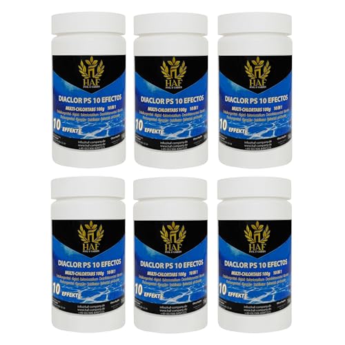 HAF® Pool 6 kg Chlor Multitabs 10 in 1 | Multi Chlortabletten 100g mit 10 Funktionen zur Pflege & Reinigung für dauerhaft kristallklares Poolwasser - Qualität: Made in Europe - Menge: 6 x 1 kg von HAF