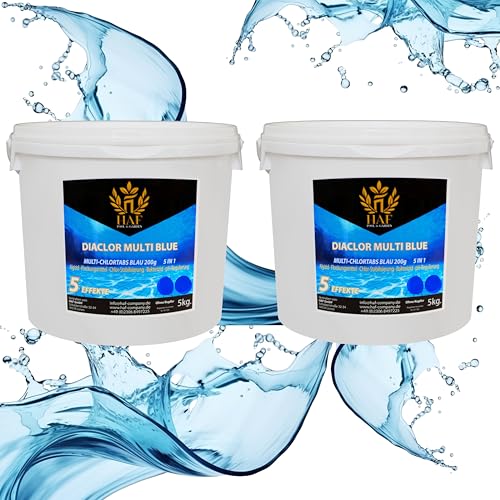 HAF® Pool Chlor Multitabs 5 in 1 Blau | 10 kg | Langsam lösliche 200g Multi Chlortabletten für kristallklares Poolwasser | 5 Phasen Pflege & Reinigung - Qualität: Made in Europe - Menge: 2 x 5 kg von HAF