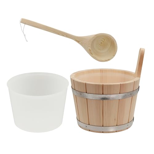 HAF® Saunakübel Set Nadelholz 5 Liter mit Einsatz und 40cm Saunakelle aus Kiefernholz | Feuchtigkeitsresistenter Aufgusseimer | Hochwertiges Sauna Zubehör | Qualität: Made in Germany von HAF