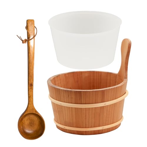 HAF® Saunakübel Set Thermo-Espe 4 Liter mit Einsatz und 40cm Saunakelle aus Komu-Holz | Feuchtigkeitsresistenter Aufgusseimer | Hochwertiges Sauna Zubehör | Qualität: Made in Germany von HAF