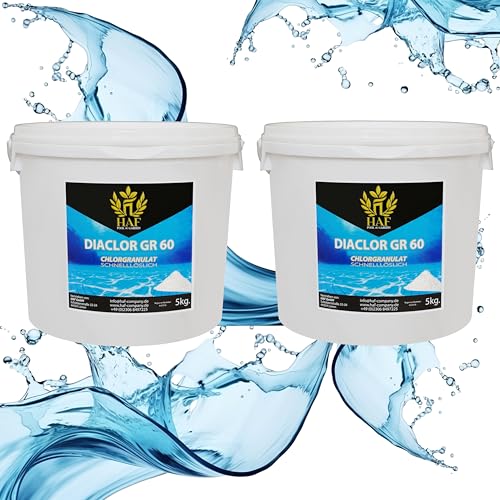 HAF® Schnellösliches Chlorgranulat 10 kg mit hohem Aktivchlor Gehalt - S-Granulat für Desinfektion von Schwimmbad, Whirlpool und Planschbecken - Qualität: Made in Europe - Menge: 2 x 5 kg von HAF