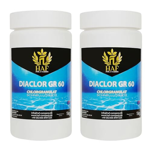 HAF® Schnellösliches Chlorgranulat 2 kg mit hohem Aktivchlor Gehalt - S-Granulat für Desinfektion von Schwimmbad, Whirlpool und Planschbecken - Qualität: Made in Europe - Menge: 2 x 1 kg von HAF