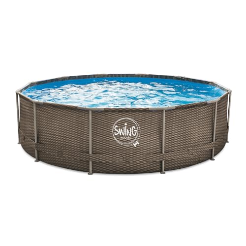 HAF® Swing Metal Frame Pool mit den Maßen 366 x 91cm | Grau mit Rattan Optik | ca. 8.300 Liter Wasserkapazität | Hochwertiger Swimming Pool | Gartenpool/Aufstellpool ohne Filterpumpe von HAF