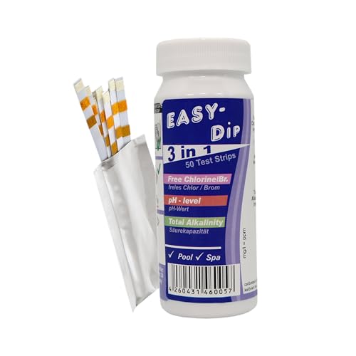HAF® Teststreifen/Teststäbchen 3 in 1 für Pool & Spa - Genauer chemischer Tester für freies Chlor, Brom, Alkalinität & pH Wert - Menge: 1 Dose = 50 Teststreifen von HAF